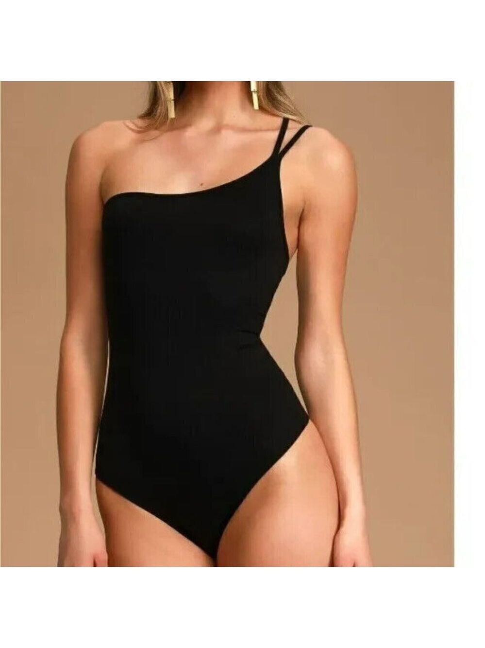 Lulu's BNWOT womens "Show me your attitude" black bodysuit one-shoulder